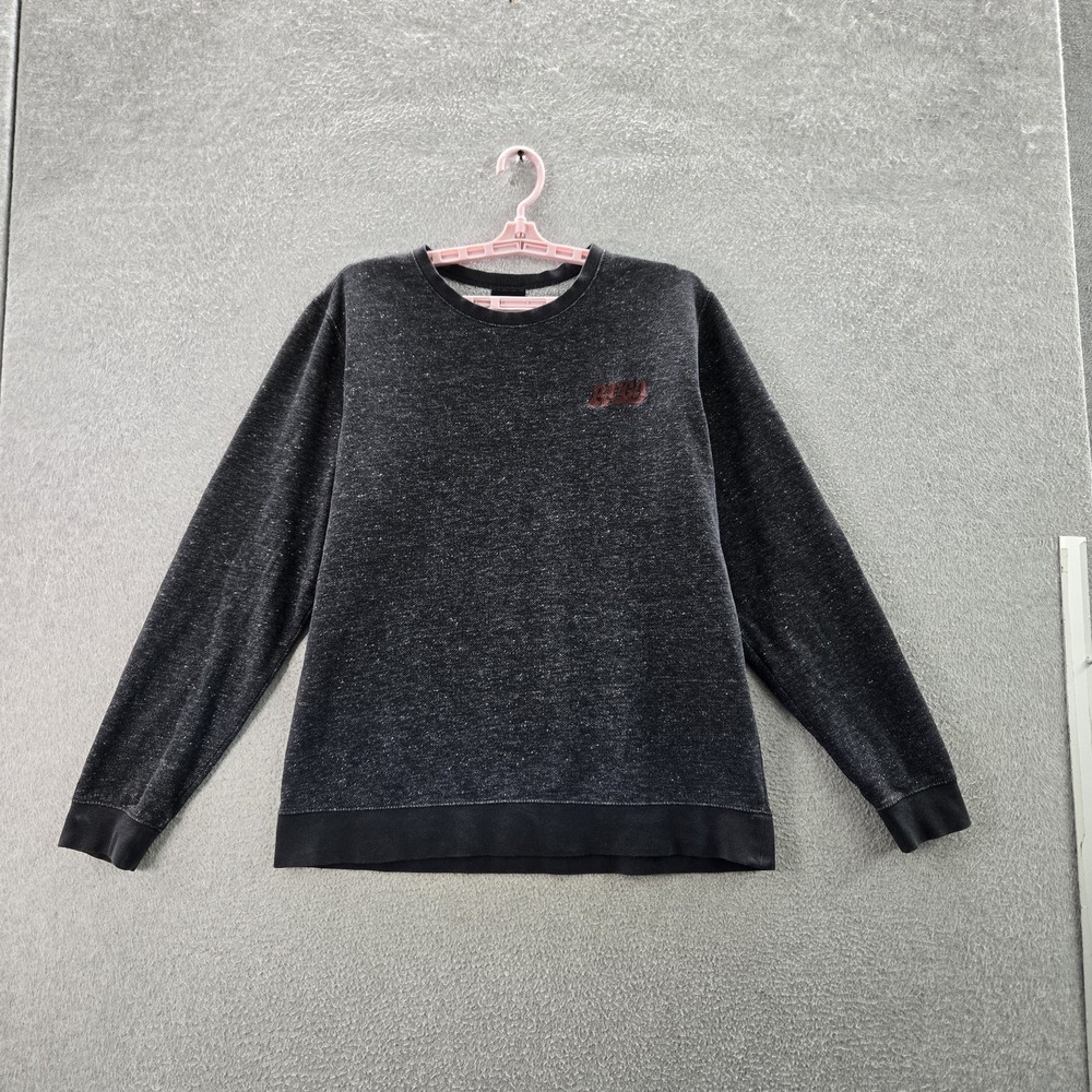 RVCA Men Sweatshirt L Charcoal Gray Fleece Long Sleeve Wipeout Script Crew